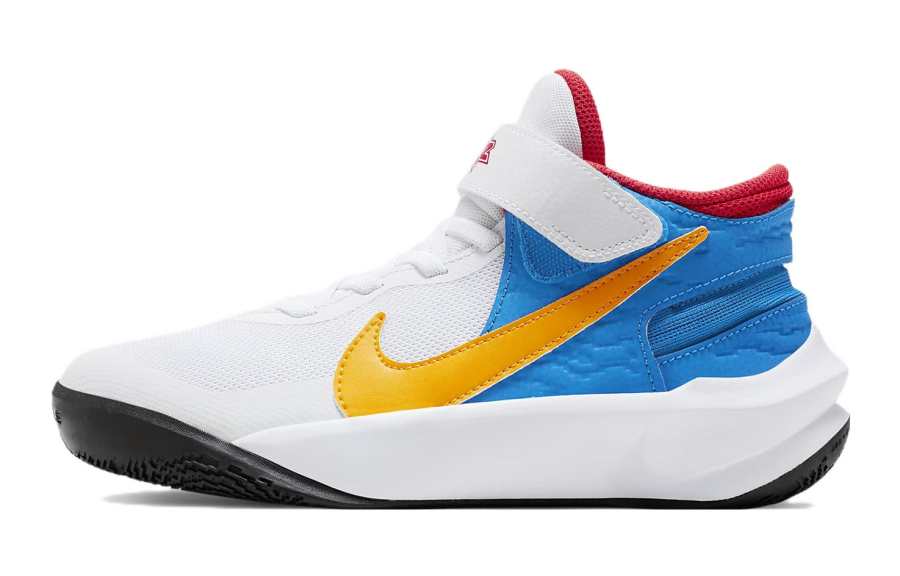 Nike Nike Team Hustle D 10 Slip Resistant Cushioning Abrasion Resistant Mid top Basketball Shoes White Black Yellow Unisex
