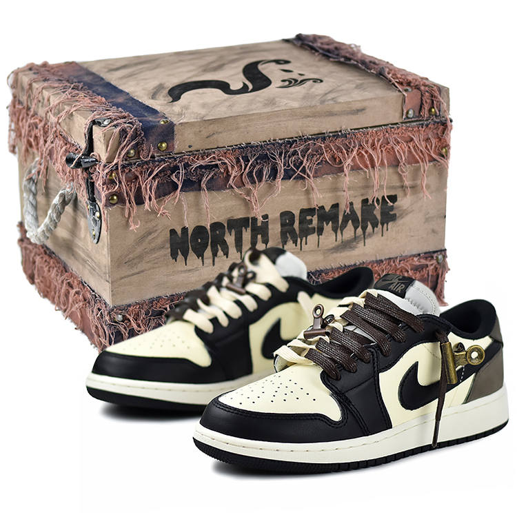 Jordan Jordan Air Jordan 1 Abrasion Resistant Low top Children's Basketball Shoes Black Beige Brown Teenagers