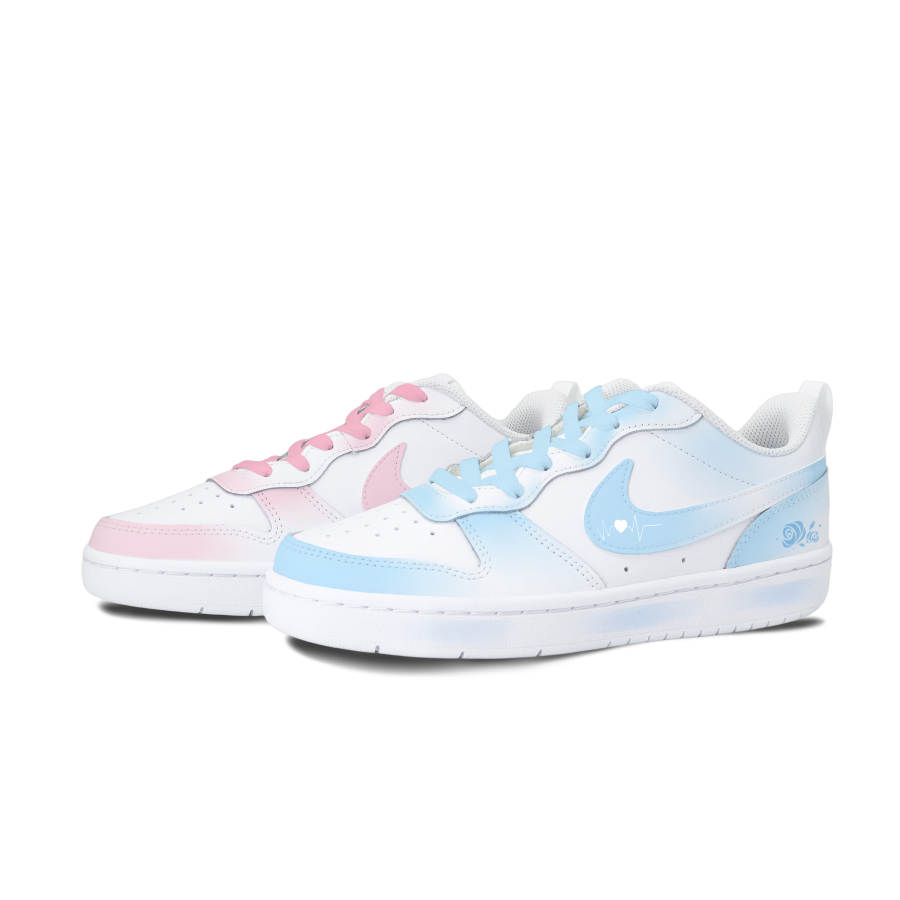 Nike Nike Court Borough Low 2 Breathable Lightweight Cushioning Low Top Kids' Skateboarding Shoes Pink/Blue Teenagers