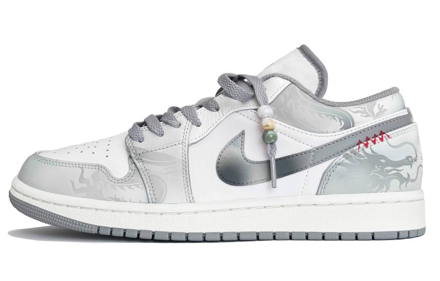 Jordan Jordan Air Jordan 1 Leather Slip Resistant Low top Children's Basketball Shoes Gray White Teenagers