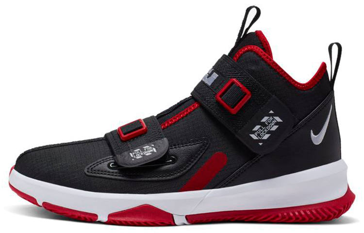 Nike Nike Lebron 13 Soldier Slip Resistant Cushioning Abrasion Resistant High top Basketball Shoes Black White Red Unisex