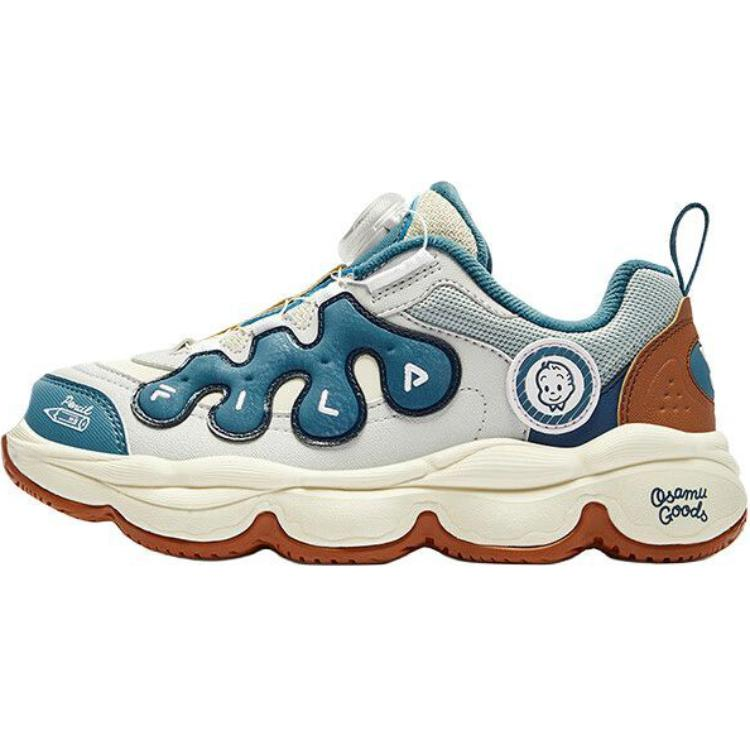 FILA KIDS BOA Slip Resistant Abrasion Resistant Low top Children's Basketball Shoes White Blue