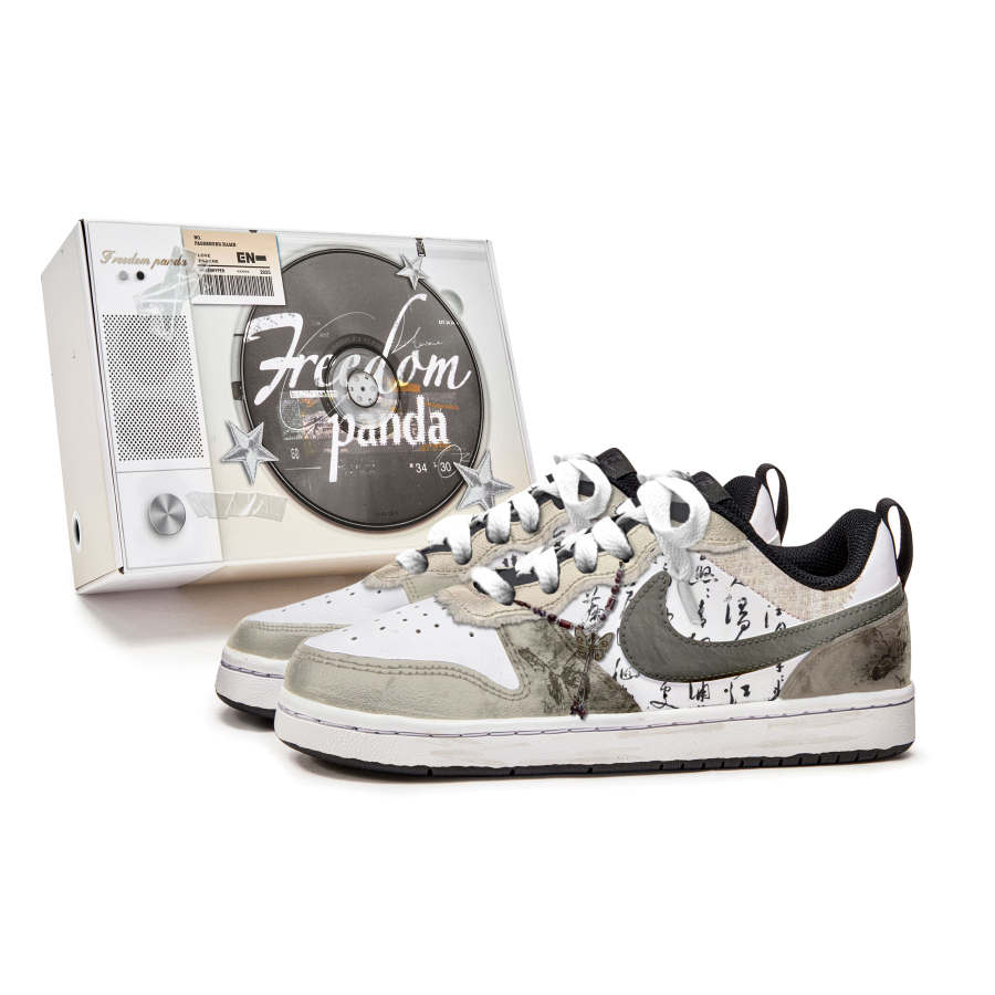 Nike Nike Court Borough Brush Pen Butterfly Slip Resistant Abrasion Resistant Low top Kids' Skateboarding Shoes Ecru