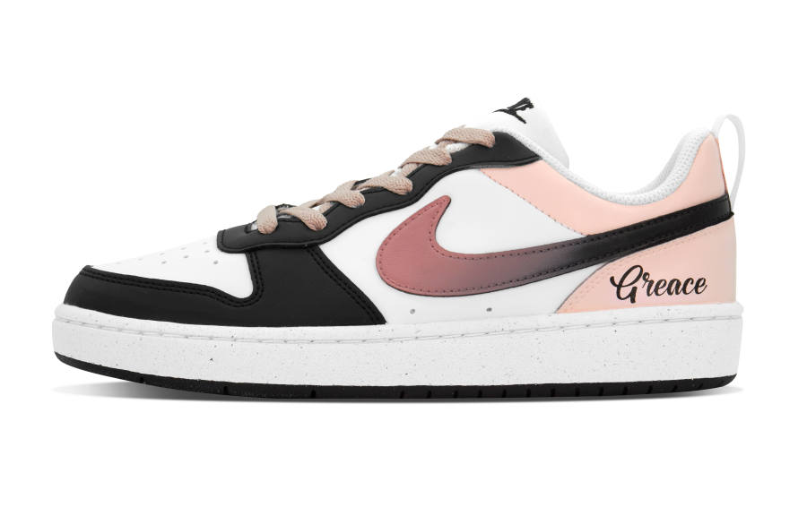 Nike Nike Court Borough DEER First Love Confession Leather Low top Kids' Skateboarding Shoes Black Pink Teenagers