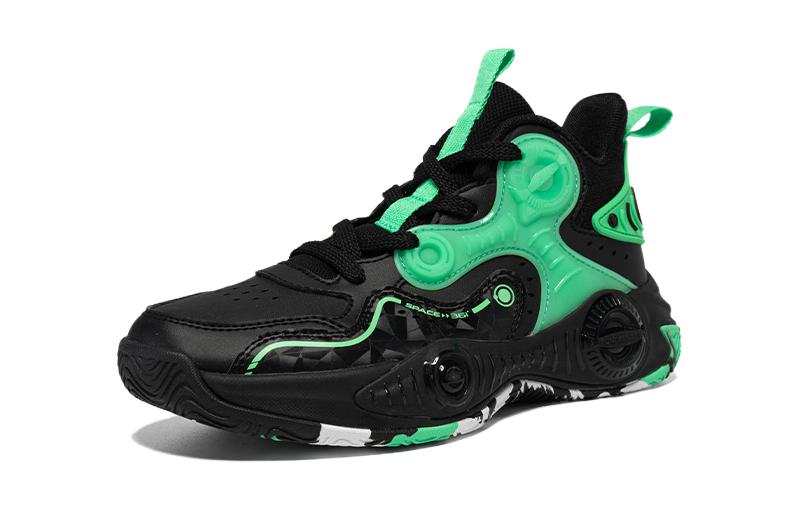 361°KIDS Mid top Basketball Shoes Black Green Teenagers