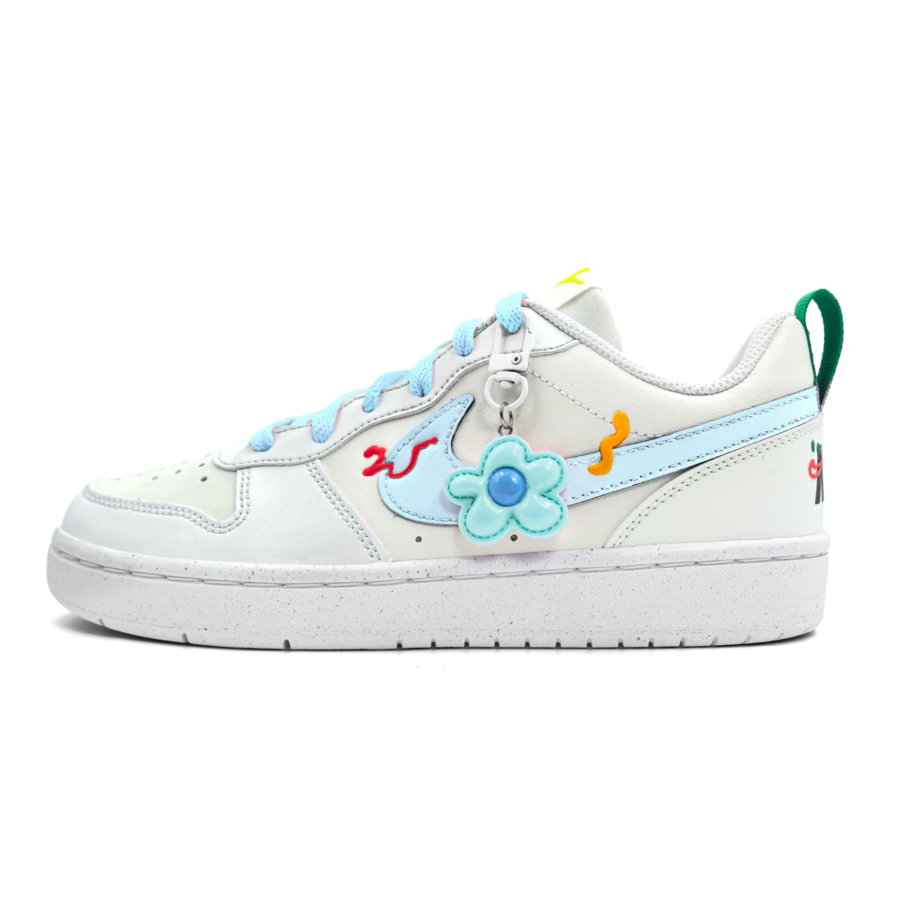 Nike Nike Court Borough Slip Resistant Abrasion Resistant Low top Kids' Skateboarding Shoes White Blue Teenagers