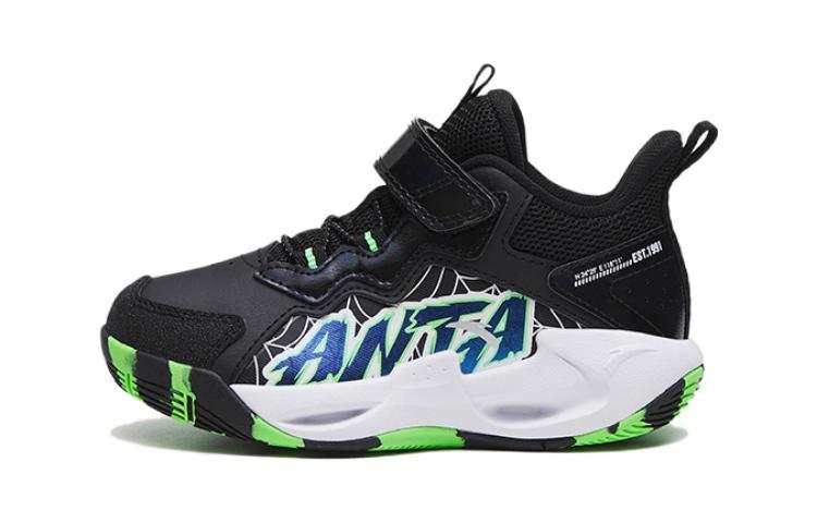 Antakids Anta Slip Resistant Abrasion Resistant Low top Kids Lifestyle Shoes Black Green Children Aged 3 7 Years Old