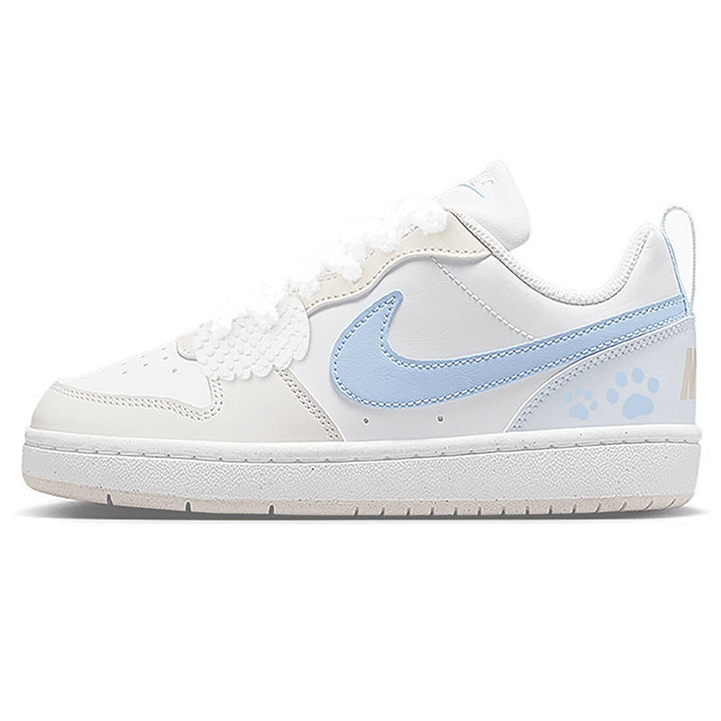 Nike Nike Court Borough Synthetic Leather Abrasion Resistant Low top Kids' Skateboarding Shoes Yellow Blue Teenagers