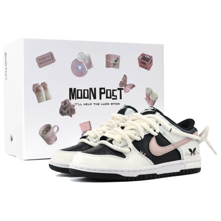 Nike Nike Dunk Slip Resistant Abrasion Resistant Low top Kids' Skateboarding Shoes White Pink Black Teenagers