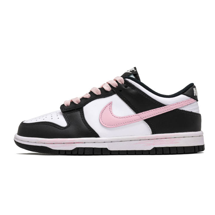Nike Nike Dunk Black Leather Slip Resistant Cushioning Abrasion Resistant Low top Kids' Skateboarding Shoes Night Black Pink