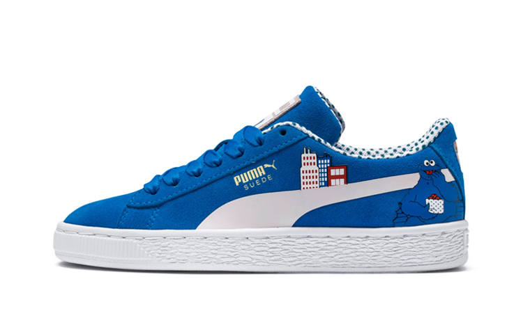 PUMA Suede Street 50 Casual Lightweight Balance Low top Skateboard Shoes Blue White Children Aged 3 7 Years Old