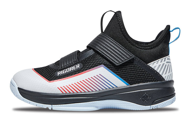 RIGORER Synthetic Leather, Textile Mid top Performance Basketball Shoes Black White Kids'