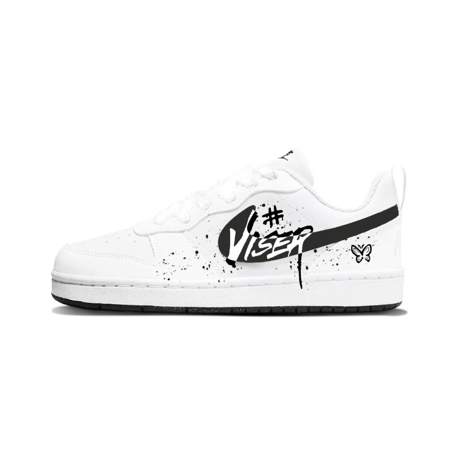 Nike Nike Court Borough Butterfly Trend Graffiti Synthetic Leather Low top Kids' Skateboarding Shoes Black White Unisex