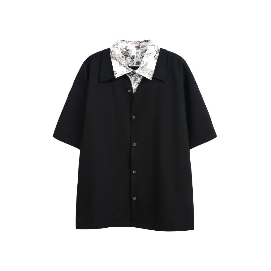 X1617 Shirts Unisex Black Polo Collar Moderate Mock Two Piece