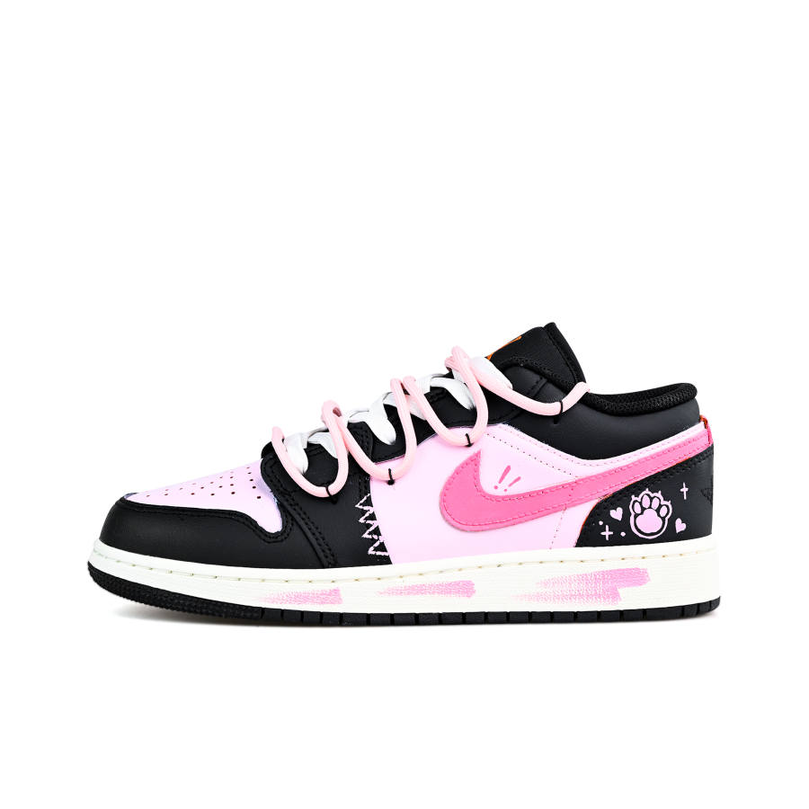 Jordan Jordan Air Jordan 1 Leather Abrasion Resistant Breathable Low top Basketball Shoes Women's Black Pink
