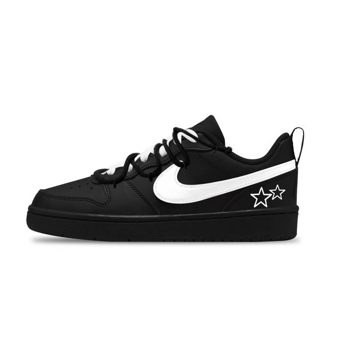 Nike Nike Court Borough Star White Leather Abrasion Resistant Breathable Low top Kids' Skateboarding Shoes Black Unisex