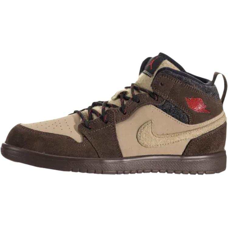 Jordan Jordan Air Jordan 1 Abrasion Resistant Mid top Kids' Skateboarding Shoes Brown Children Aged 3 7 Years Old