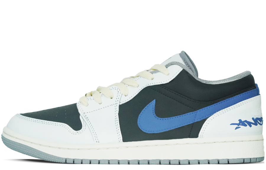 Jordan Jordan Air Jordan 1 Slip Resistant Abrasion Resistant Low top Children's Basketball Shoes Black White Blue Teenagers