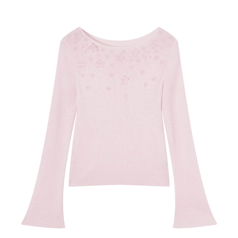 XIANGYING Knitwear Women's Light Pink Boat Neck Moderate Base Layer