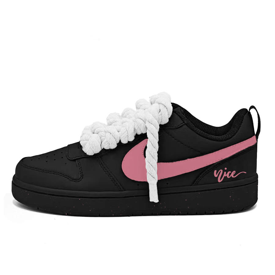 Nike Nike Court Borough Black Tide Pink Undertone Leather Slip Resistant Slip Resistant Low top Kids' Skateboarding Shoes