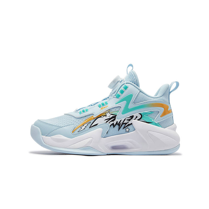 XTEP Slip Resistant Abrasion Resistant High top Children's Basketball Shoes Ripple Blue Aurora Green Kids'