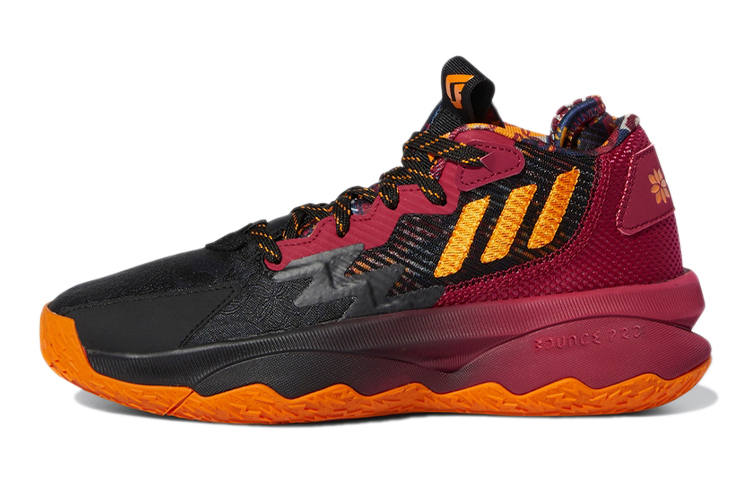 Adidas Adidas D Lillard 8 Comfortable Abrasion Resistant Mid top Children's Basketball Shoes Black Red