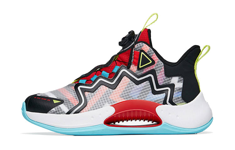 Antakids Synthetic Leather, Textile Mesh Mid top Children's Basketball Shoes Black Silver Red