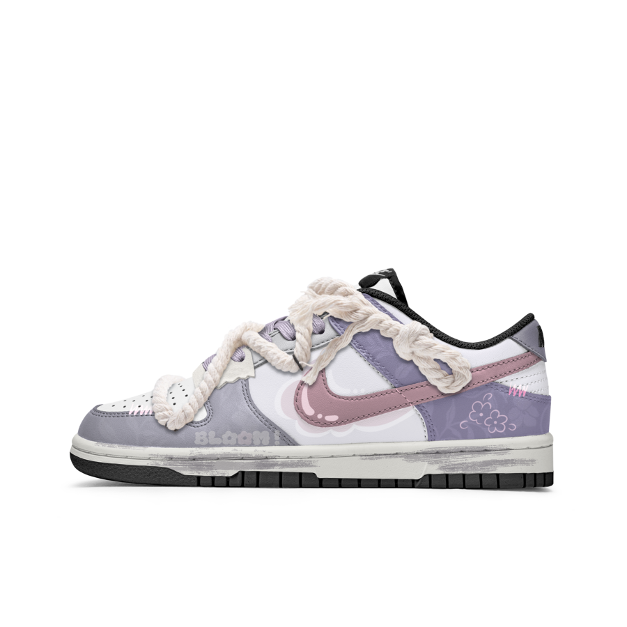 Nike Nike Dunk Flower Gift Leather Slip Resistant Abrasion Resistant Low top Kids' Skateboarding Shoes Purple Pink Teenagers