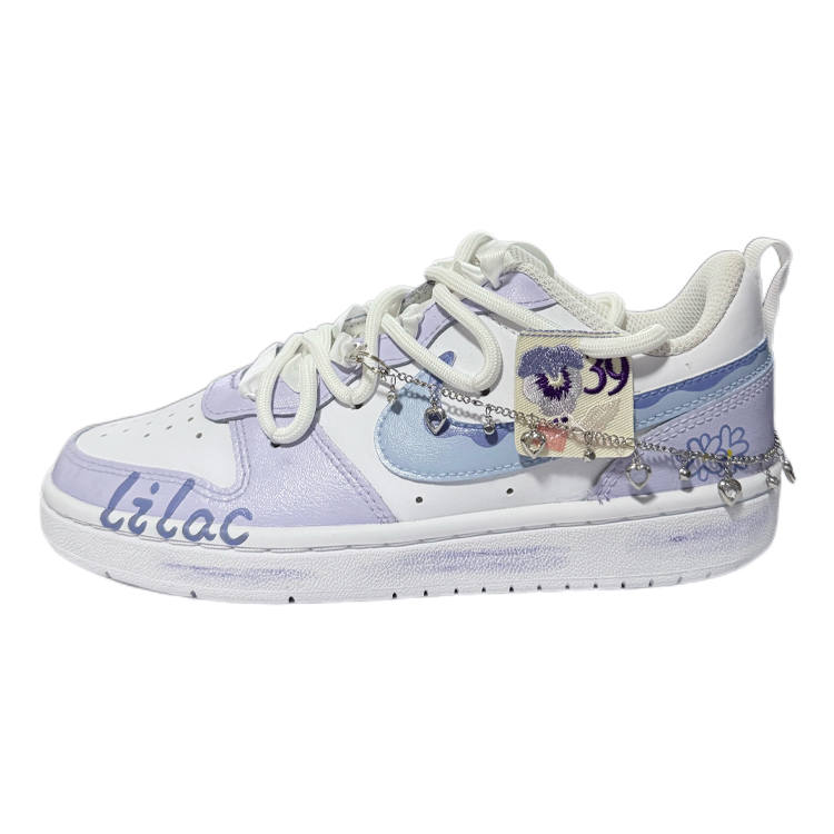 Nike Nike Court Borough Floral Encounter Leather Low top Kids' Skateboarding Shoes White Purple Teenagers
