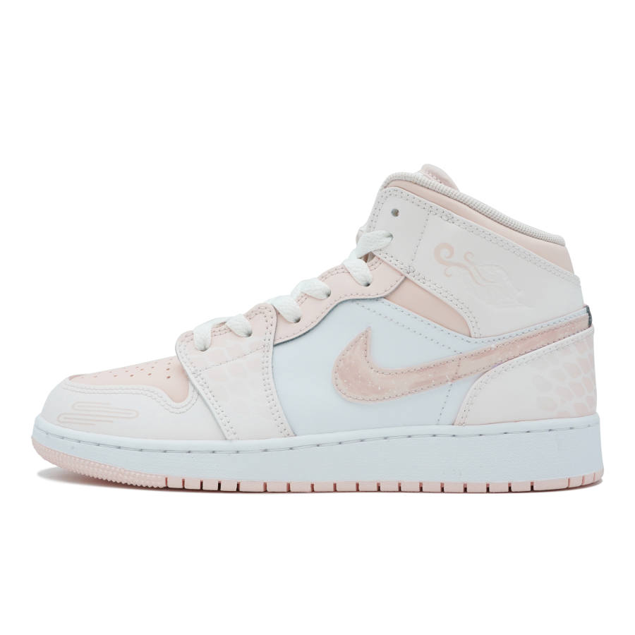 Jordan Jordan Air Jordan 1 Leather Slip Resistant Abrasion Resistant Mid top Children's Basketball Shoes White Pink Teenagers