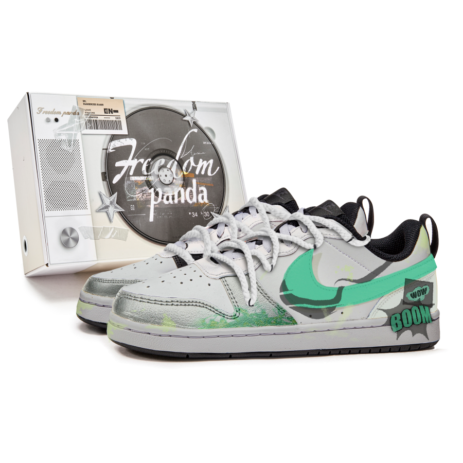 Nike Nike Court Borough Slip Resistant Abrasion Resistant Low top Kids' Skateboarding Shoes White Green Teenagers