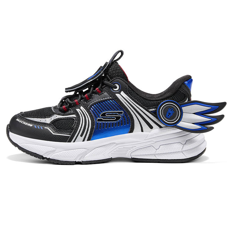 Skechers Synthetic Leather, Textile Low top Kids' Running Shoes Black/Colorful Color Teenagers