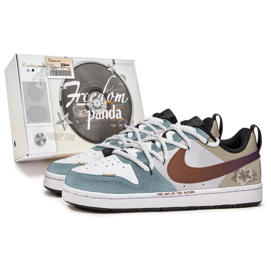 Nike Nike Court Borough Slip Resistant Abrasion Resistant Low top Kids' Skateboarding Shoes Blue White Brown Teenagers
