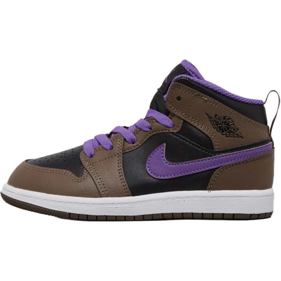 Jordan Jordan Air Jordan 1 Slip Resistant Abrasion Resistant Mid top Children's Basketball Shoes Brown Black Purple Kids'