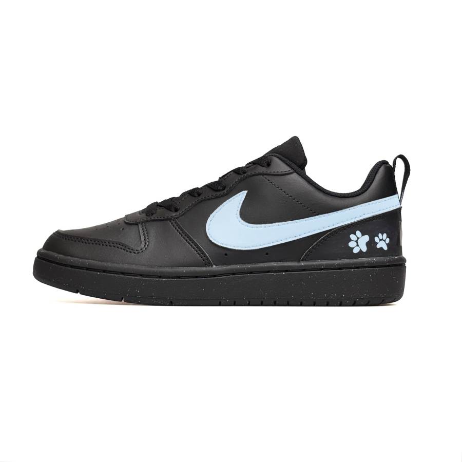 Nike Nike Court Borough Wadi Synthetic Leather Slip Resistant Low top Skateboard Shoes Black Blue Kids'