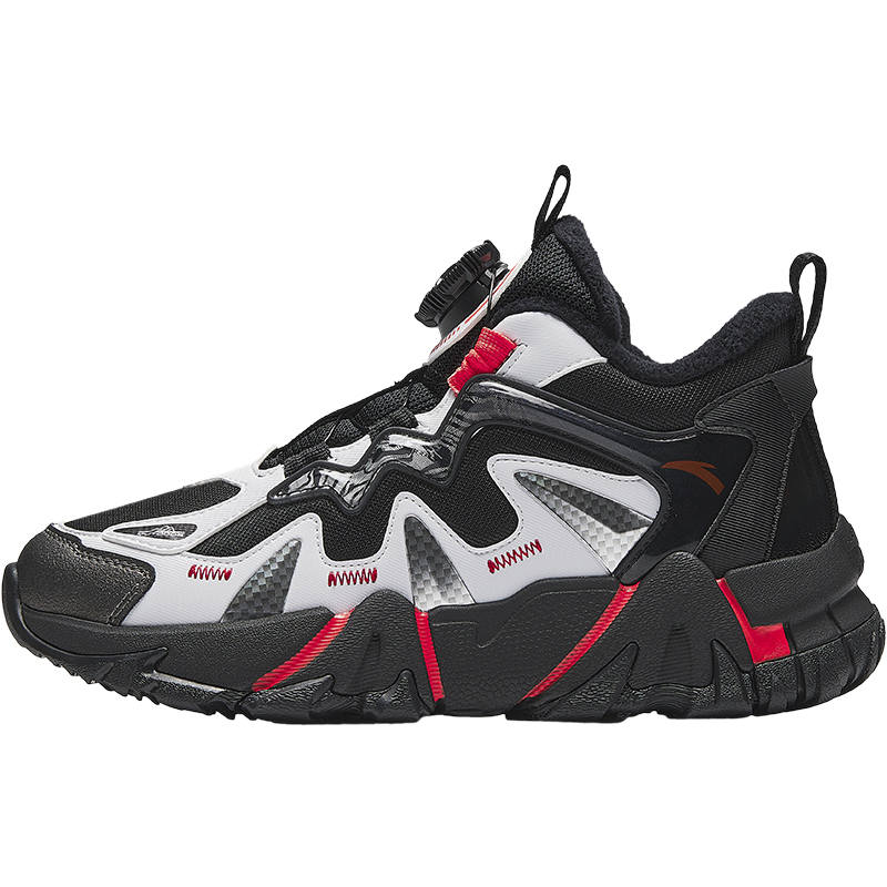 Antakids Summit Climbing Trendy Fashion Thickened And Fleece Lined Mid top Casual Shoes Black Red Teenagers