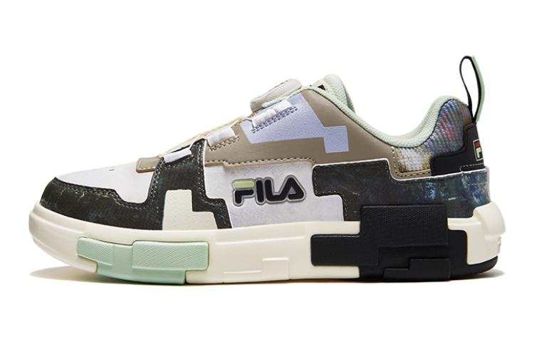 FILA KIDS Comfortable Abrasion Resistant Breathable Low top Kids' Skateboarding Shoes Black & Beige Teenagers