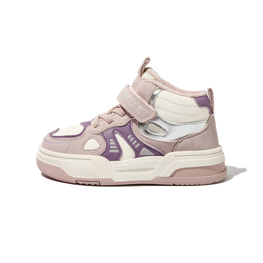 BELLE Synthetic Leather, Textile Fleece Lined Comfortable Mid top Kids Lifestyle Shoes Beige Pink Kids
