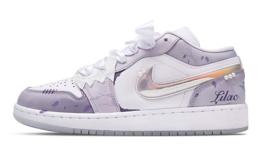 Jordan Jordan Air Jordan 1 Slip Resistant Cushioning Low top Children's Basketball Shoes Light Lavender Teenagers