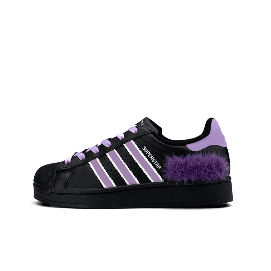 Adidas Originals Superstar 2 Purple Lotus Smoke Leather Abrasion Resistant Low top Kids' Skateboarding Shoes Purple