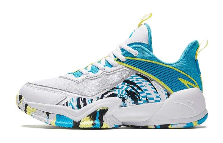 Antakids Anti Kick Cushioning Low top Basketball Shoes White Blue Yellow Teenagers