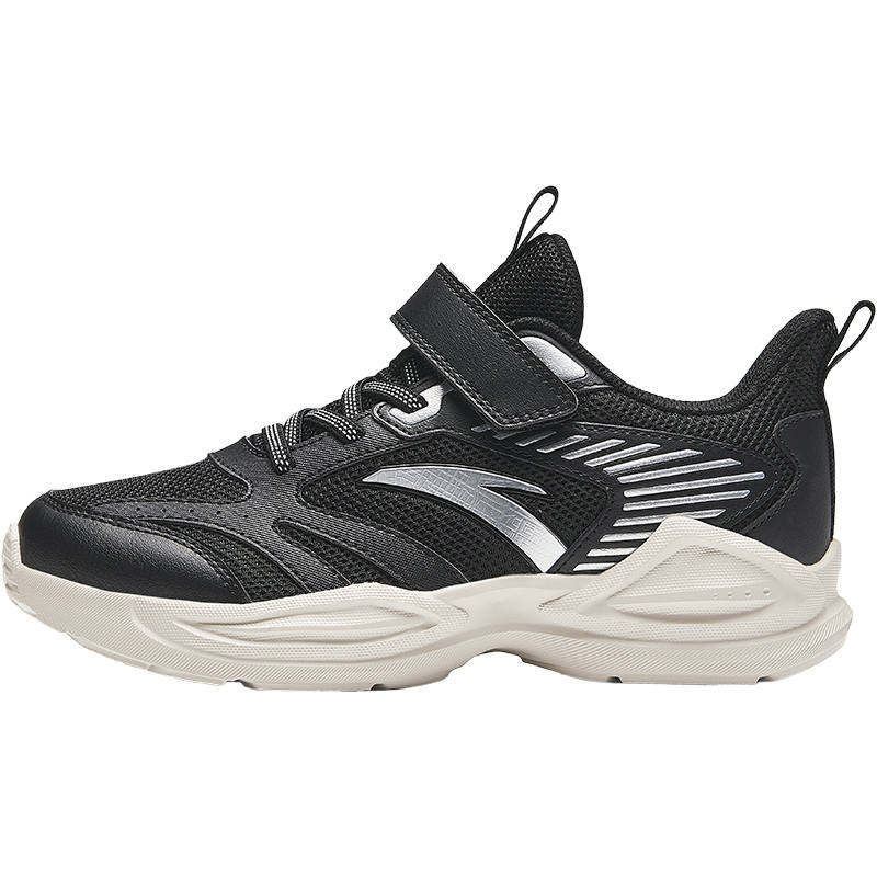 Antakids Textile, Synthetic Leather Low top Running Shoes Black Silver White Teenagers