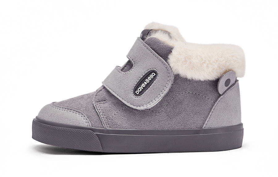DAVE&BELLA DAVE&BELLA Solid Color Hook and Loop Thickened And Fleece Lined Cold Resistant Casual Shoes, Versatile Kids' Boots Gray