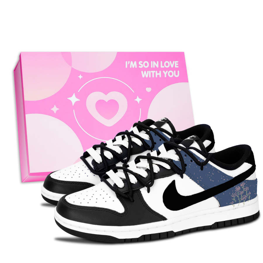 Nike Nike Dunk Black White, Blue Star Soft Leather Slip Resistant Abrasion Resistant Low top Skateboard Shoes Unisex Blue