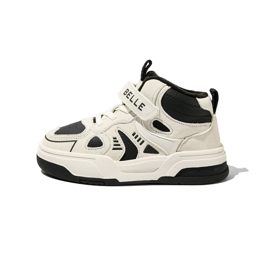 BELLE Synthetic Leather, Textile Fleece Lined Comfortable Mid top Kids Lifestyle Shoes Beige Black Kids