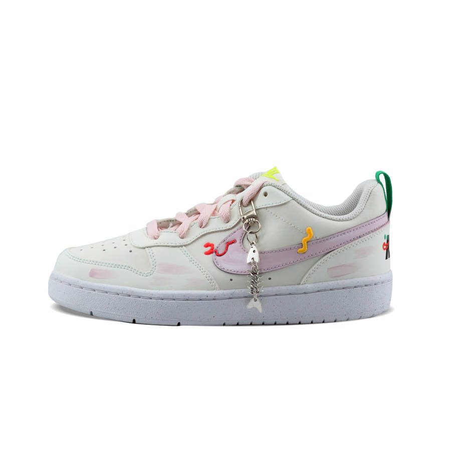 Nike Nike Court Borough Fish Bone Kitten Slip Resistant Abrasion Resistant Low top Kids' Skateboarding Shoes Ivory Teenagers