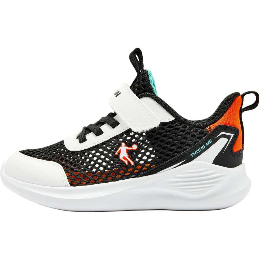 QIAODAN Comfortable And Lightweight Slip Resistant Abrasion Resistant Low top Kids' Running Shoes Black Orange