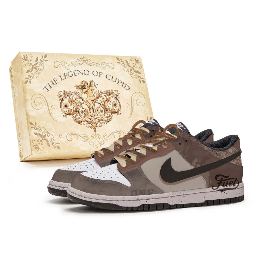 Nike Nike Dunk P.M.S Box, Ochre Rock Slip Resistant Abrasion Resistant Low top Kids' Skateboarding Shoes Brown White