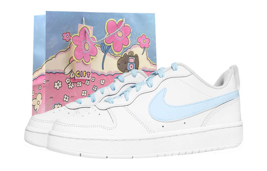 Nike Nike Court Borough Low 2 Low top Kids' Skateboarding Shoes White Blue Teenagers
