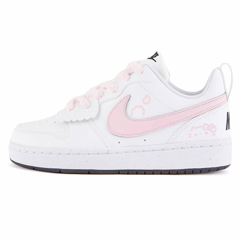Nike Nike Court Borough Cat Girl Synthetic Leather Low top Kids' Skateboarding Shoes Pink White Teenagers
